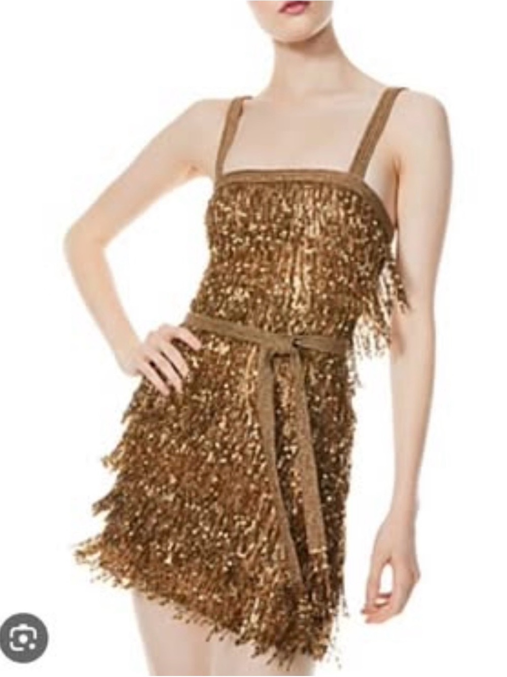Alice + Olivia Gold Sequin Fringe Cocktail Dress - Picture 6 of 7